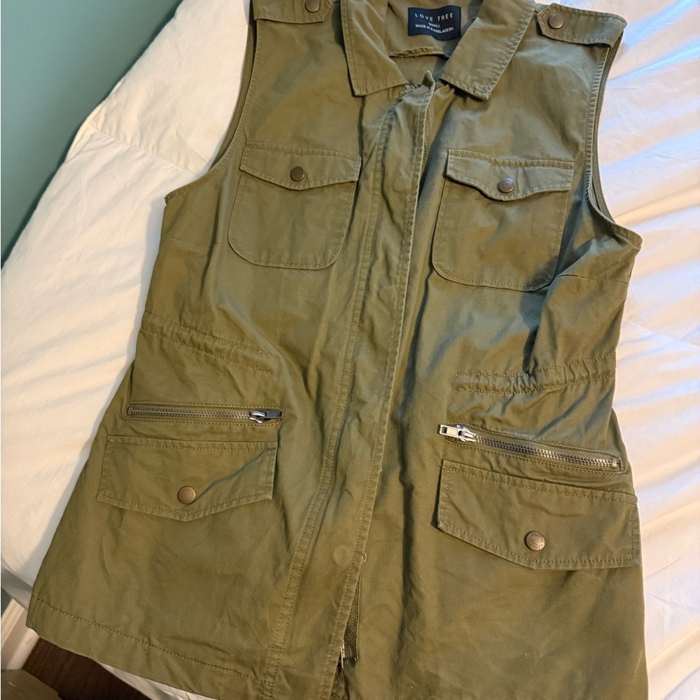 Love Tree Small Olive Green Utility Vest- 100% Cotton